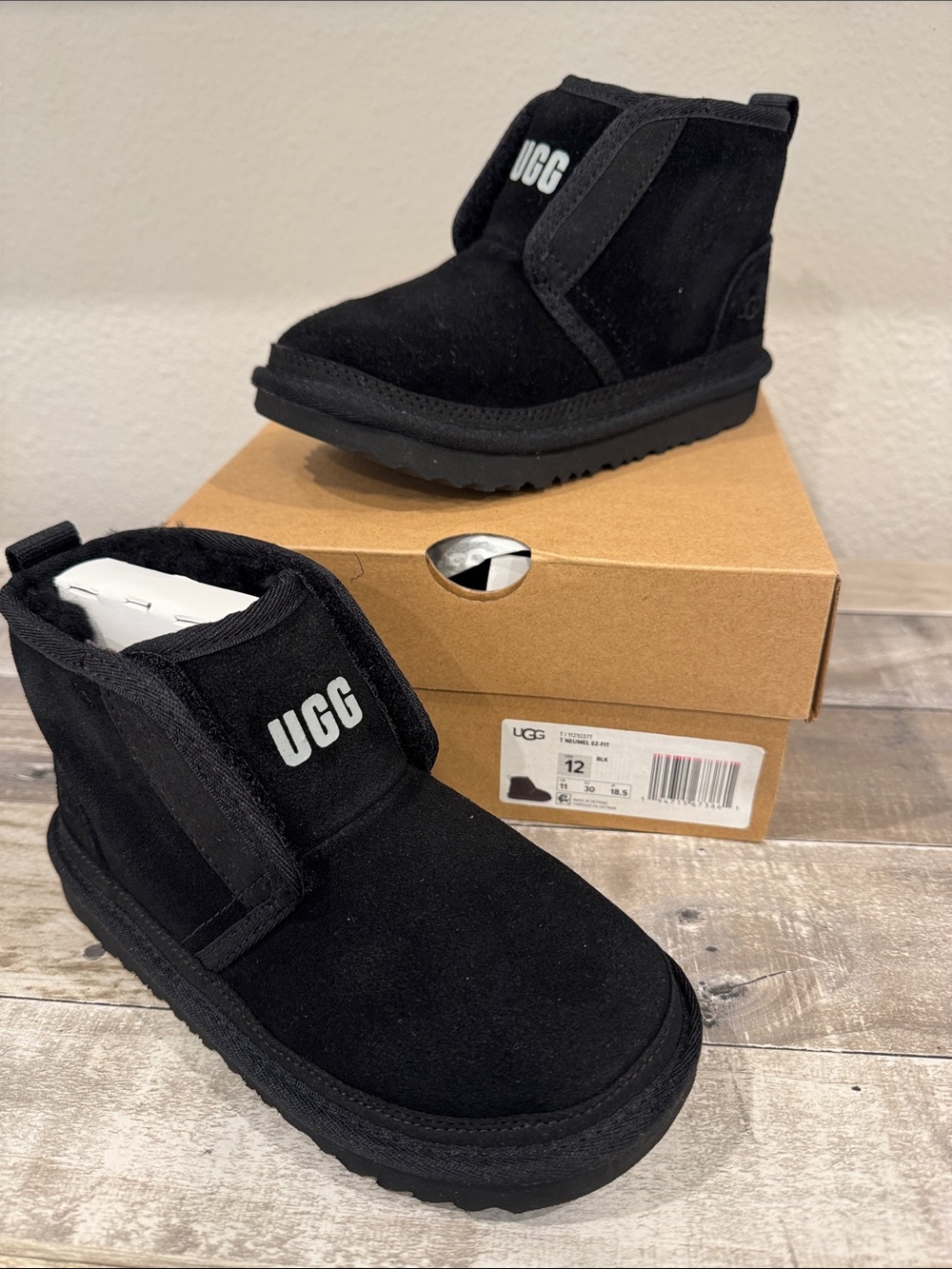UGG Kids Black Suede One-Piece Footies with UGG Logo